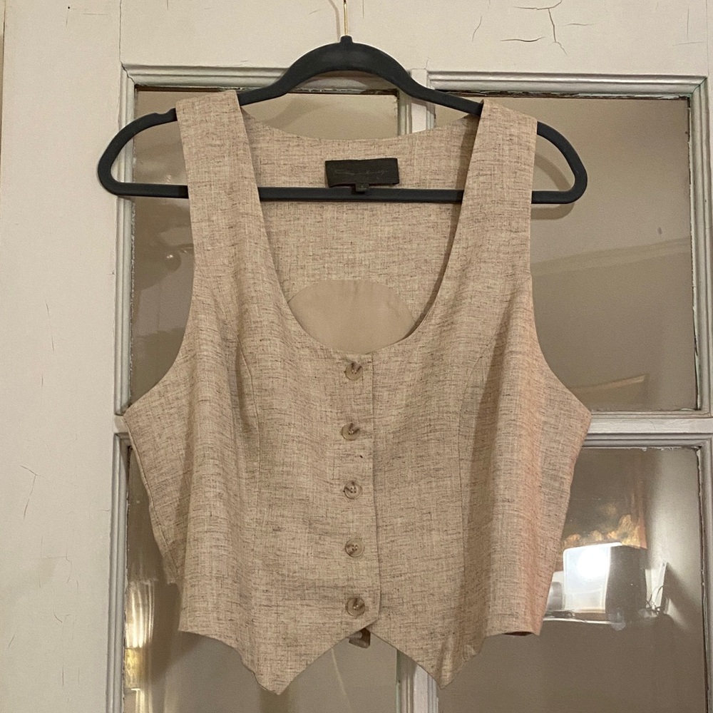 Women's Beige Button-Down Vest Top